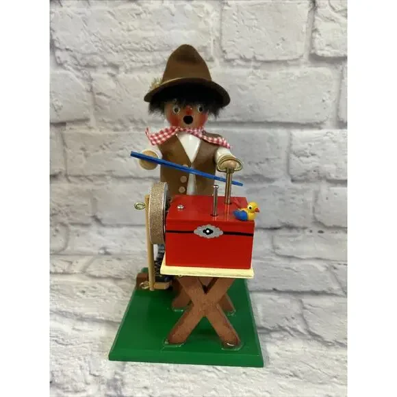 Steinbach Volkskunst Smoker and Music Box The Scissors Grinder 10”